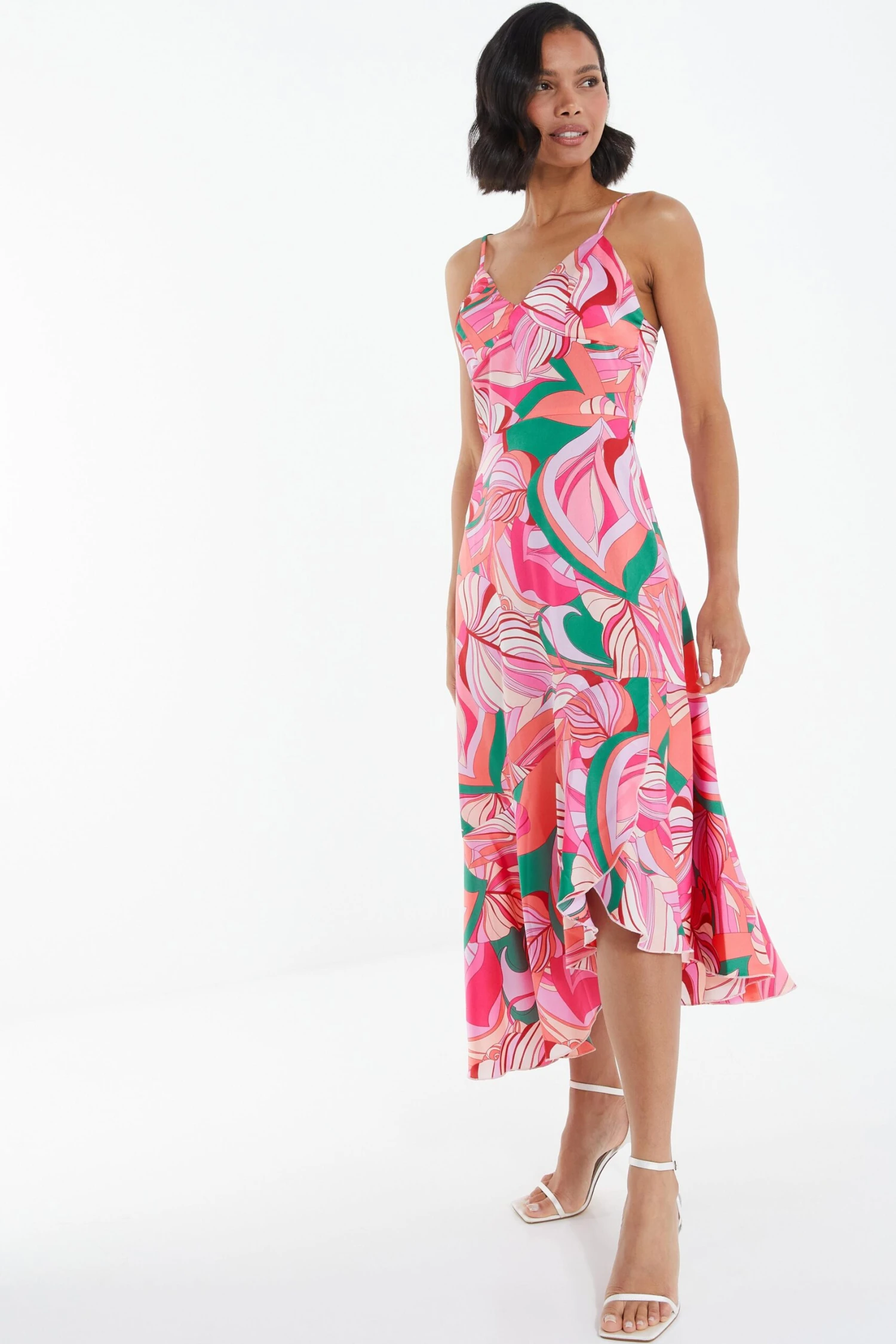 Pink Scarf Print Frill Midi Dress 6 Pink Scarf Print Frill Midi Dress - Image 4