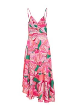 Pink Scarf Print Frill Midi Dress 12 Pink Scarf Print Frill Midi Dress -Chic Summer Shop 00100038368 ZB