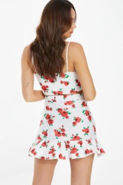 White Floral Ruched Mini Skirt -Chic Summer Shop 00100038372 XB