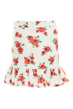 White Floral Ruched Mini Skirt -Chic Summer Shop 00100038372 ZB
