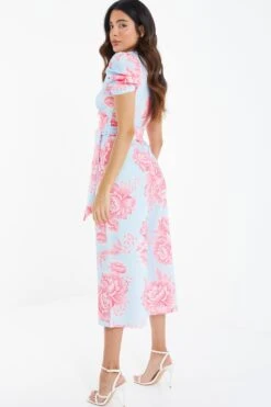 Blue Floral Wrap Culotte Jumpsuit -Chic Summer Shop 00100038385 XB