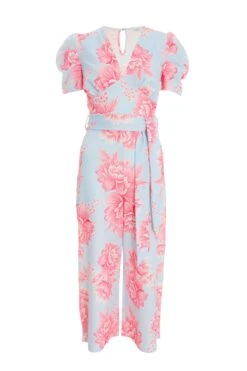 Blue Floral Wrap Culotte Jumpsuit