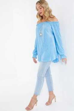 Blue Bardot Necklace Top -Chic Summer Shop 00100038405 XS