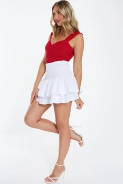 White Ruched Frill Mini Skirt -Chic Summer Shop 00100038421 XS