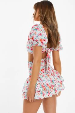 White Ditsy Floral Ruched Mini Skirt -Chic Summer Shop 00100038422 XS