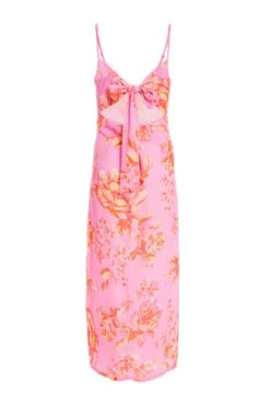 Pink Floral Print Tie Back Midi Dress 12 Pink Floral Print Tie Back Midi Dress -Chic Summer Shop 00100038433 ZB