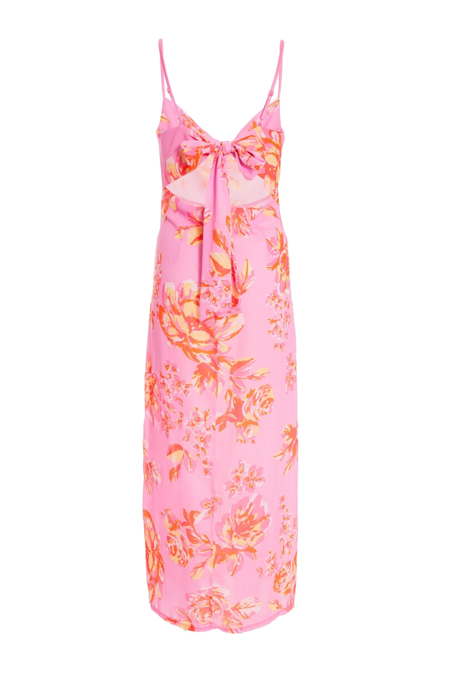Pink Floral Print Tie Back Midi Dress 7 Pink Floral Print Tie Back Midi Dress - Image 5