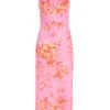 Pink Floral Print Tie Back Midi Dress -Chic Summer Shop 00100038433 ZM