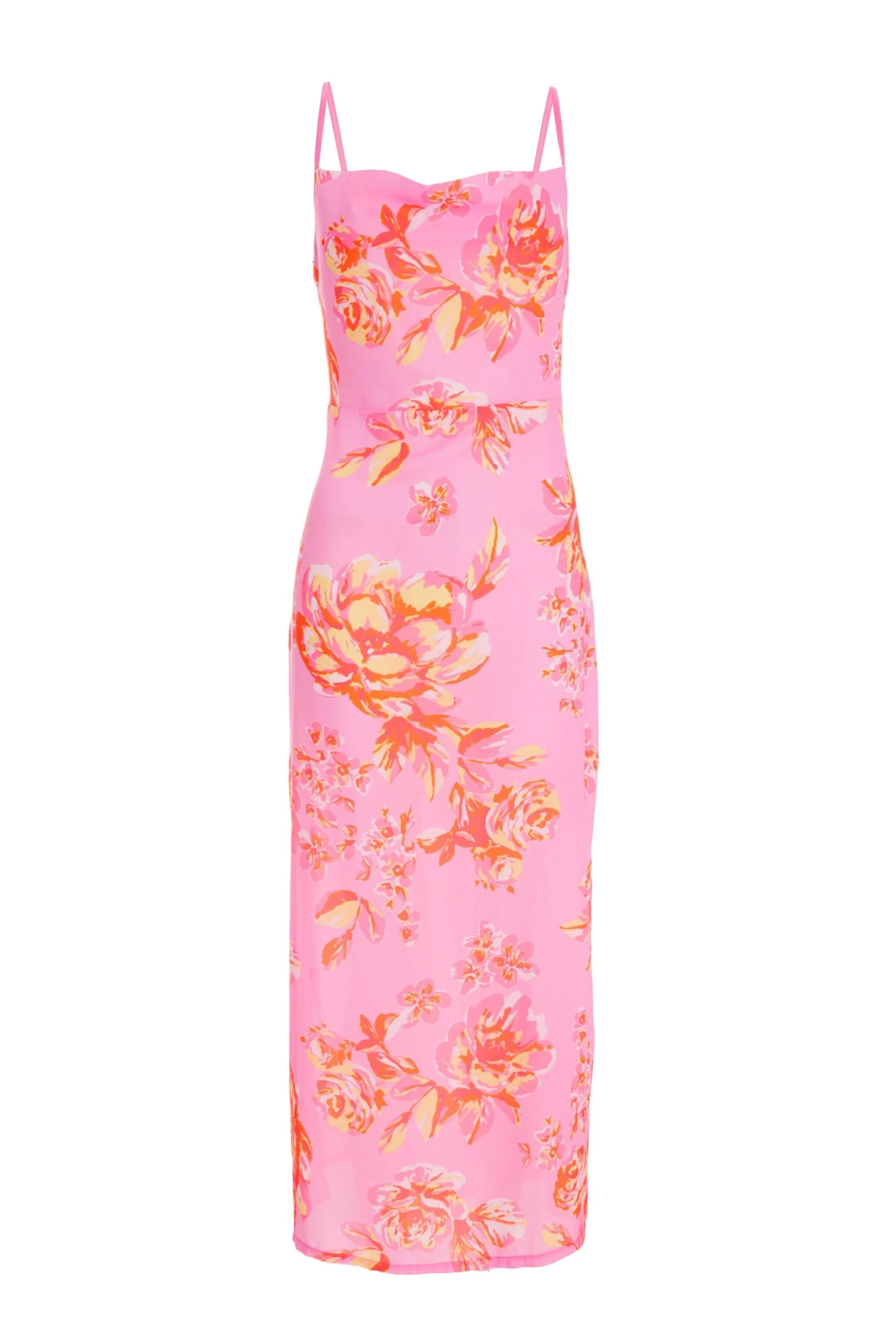 Pink Floral Print Tie Back Midi Dress 3 Pink Floral Print Tie Back Midi Dress