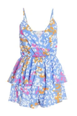 Blue Animal Print Playsuit
