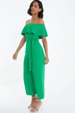 Green Bardot Culotte Jumpsuit -Chic Summer Shop 00100038450 XS