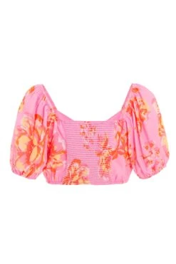Pink Floral Print Crop Top 12 Pink Floral Print Crop Top -Chic Summer Shop 00100038451 ZB