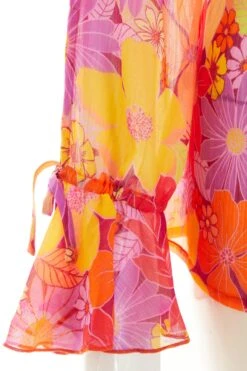 Pink Floral Tie Front Blouse -Chic Summer Shop 00100038453 ZS