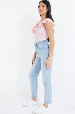 Light Pink Ribbed Frill Bodysuit 11 Light Pink Ribbed Frill Bodysuit -Chic Summer Shop 00100038455 XS