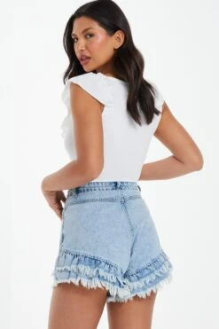 White Ribbed Frill Bodysuit -Chic Summer Shop 00100038456 XB