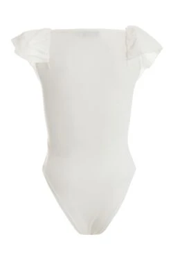 White Ribbed Frill Bodysuit -Chic Summer Shop 00100038456 ZB