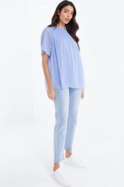 Light Blue Chiffon Pleated Blouse -Chic Summer Shop 00100038457 XS