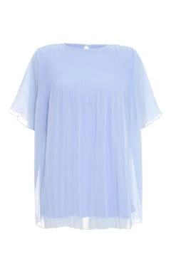 Light Blue Chiffon Pleated Blouse