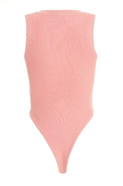 Coral Ribbed Button Bodysuit -Chic Summer Shop 00100038463 ZB