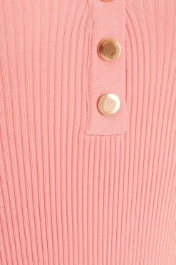 Coral Ribbed Button Bodysuit -Chic Summer Shop 00100038463 ZS