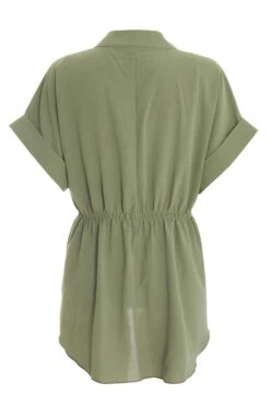 Khaki Button Ruched Blouse 12 Khaki Button Ruched Blouse -Chic Summer Shop 00100038465 ZB