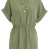 Khaki Button Ruched Blouse -Chic Summer Shop 00100038465 ZM