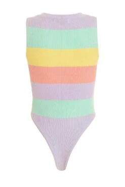 Multicoloured Stripe Knitted Bodysuit 12 Multicoloured Stripe Knitted Bodysuit -Chic Summer Shop 00100038467 ZB