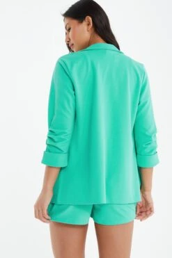 Mint Ruched Sleeve Blazer -Chic Summer Shop 00100038475 XB