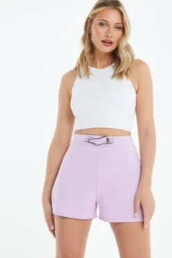 Lilac Buckle Detail High Waist Shorts 9 Lilac Buckle Detail High Waist Shorts -Chic Summer Shop 00100038507 XM