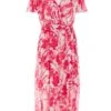 Pink Floral Frill Hem Wrap Midi Dress -Chic Summer Shop 00100038514 ZM
