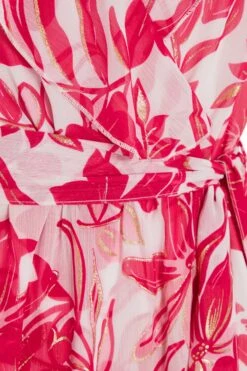 Pink Floral Frill Hem Wrap Midi Dress -Chic Summer Shop 00100038514 ZS