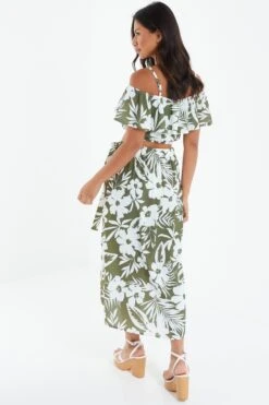 Khaki Floral Split Maxi Skirt -Chic Summer Shop 00100038522 XB