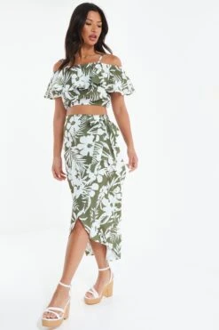 Khaki Floral Split Maxi Skirt -Chic Summer Shop 00100038522 XS