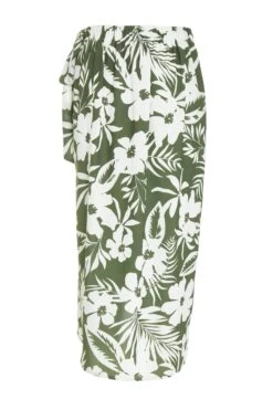 Khaki Floral Split Maxi Skirt -Chic Summer Shop 00100038522 ZB