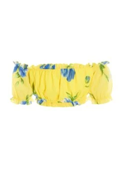 Yellow Floral Bardot Crop Top -Chic Summer Shop 00100038546 ZB