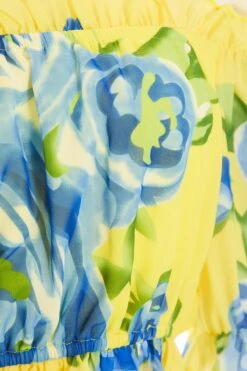 Yellow Floral Bardot Crop Top -Chic Summer Shop 00100038546 ZS