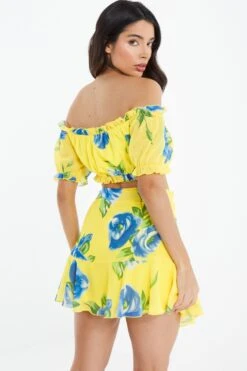Yellow Floral Wrap Mini Skirt -Chic Summer Shop 00100038548 XB