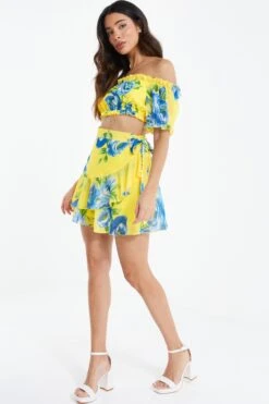 Yellow Floral Wrap Mini Skirt -Chic Summer Shop 00100038548 XS