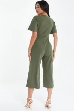 Khaki Wrap Tie Culotte Jumpsuit -Chic Summer Shop 00100038552 XB