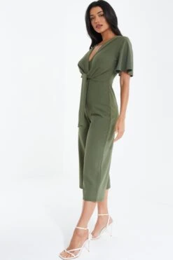 Khaki Wrap Tie Culotte Jumpsuit -Chic Summer Shop 00100038552 XS