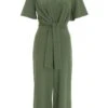 Khaki Wrap Tie Culotte Jumpsuit -Chic Summer Shop 00100038552 ZM