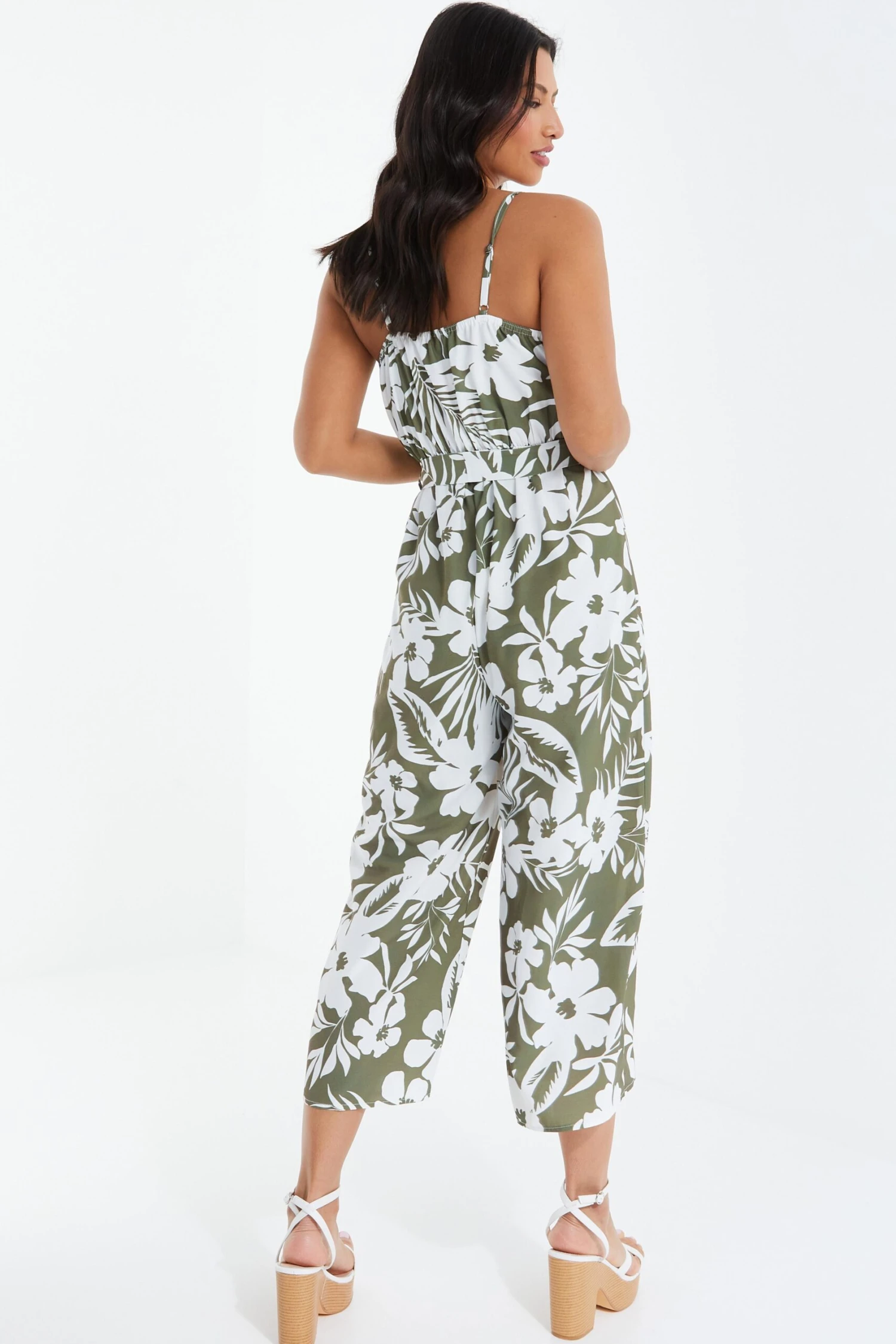 Khaki Tropical Print Culotte Jumpsuit 5 Khaki Tropical Print Culotte Jumpsuit - Image 3