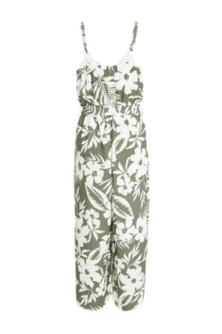 Khaki Tropical Print Culotte Jumpsuit 12 Khaki Tropical Print Culotte Jumpsuit -Chic Summer Shop 00100038589 ZB