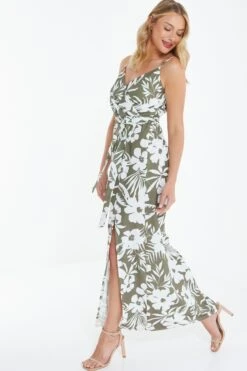 Khaki Tropical Print Maxi Dress 11 Khaki Tropical Print Maxi Dress -Chic Summer Shop 00100038590 XS