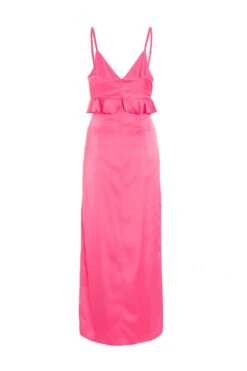 Pink Satin Frill Slip Midi Dress -Chic Summer Shop 00100038602 ZB