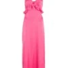 Pink Satin Frill Slip Midi Dress -Chic Summer Shop 00100038602 ZM