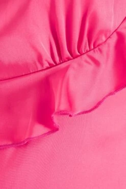 Pink Satin Frill Slip Midi Dress -Chic Summer Shop 00100038602 ZS