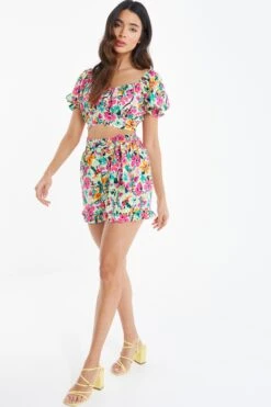 Multicoloured Floral Tie Back Crop Top 11 Multicoloured Floral Tie Back Crop Top -Chic Summer Shop 00100038613 XS