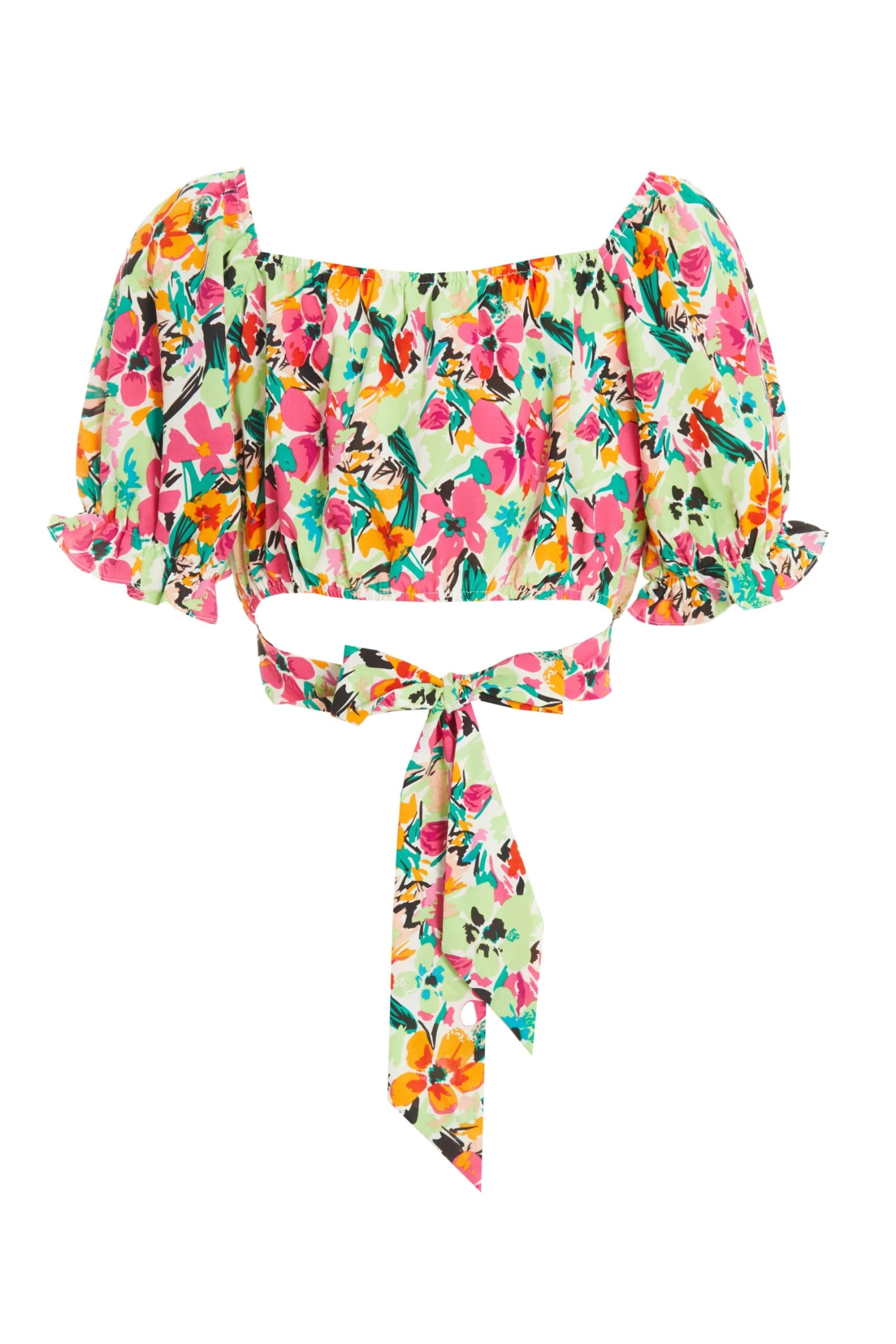 Multicoloured Floral Tie Back Crop Top 7 Multicoloured Floral Tie Back Crop Top - Image 5