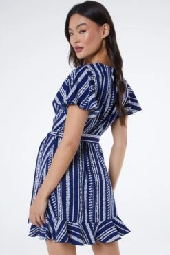 Navy Stripe Wrap Mini Dress -Chic Summer Shop 00100038621 XB